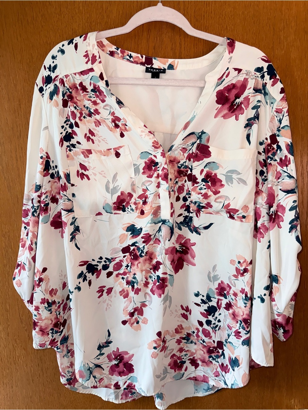 torrid Harper White Blouse with Burgundy Floral Print